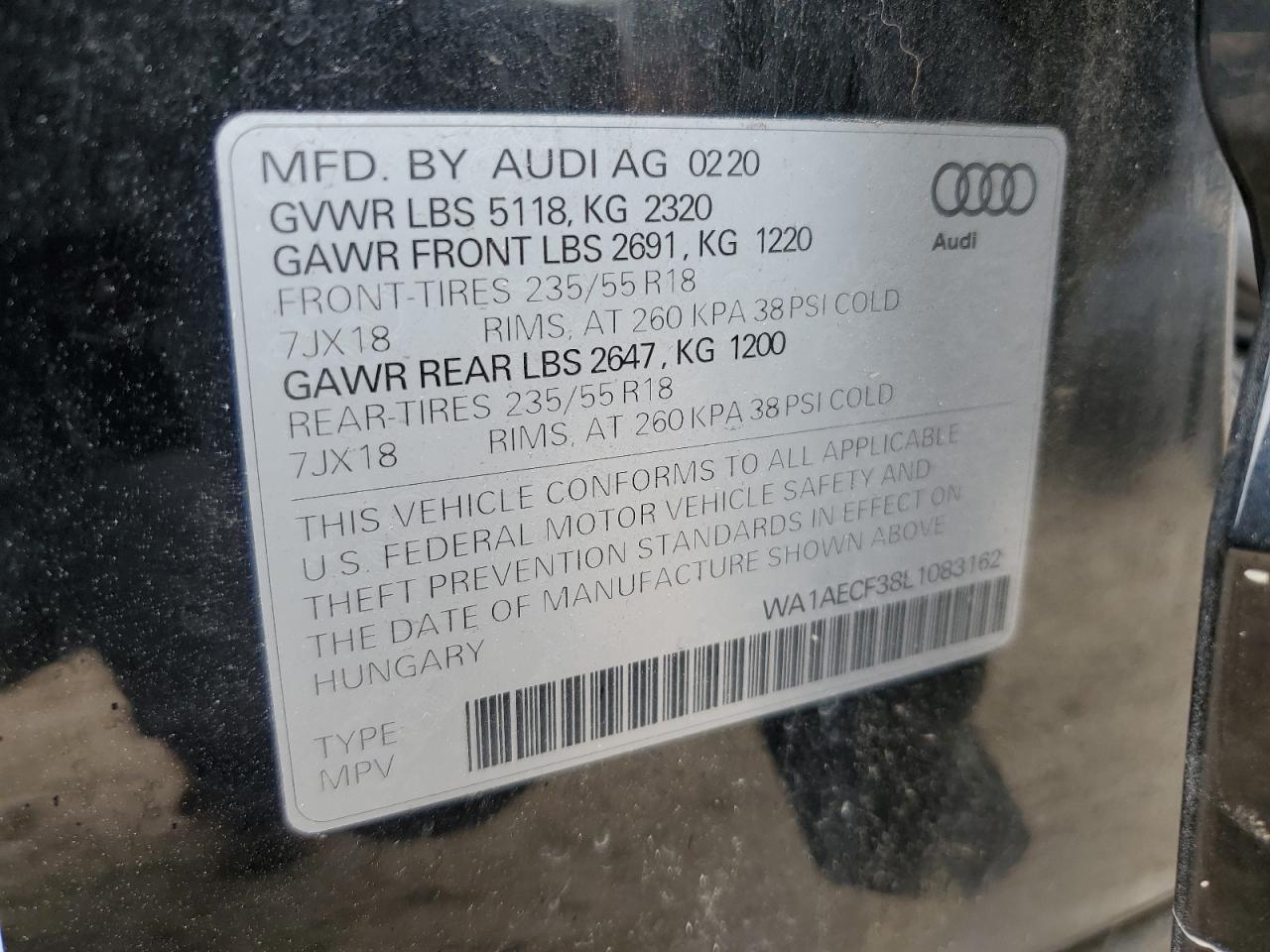 2021 Audi Q3 Premium VIN: WA1AECF38L1083162 Lot: 70703994