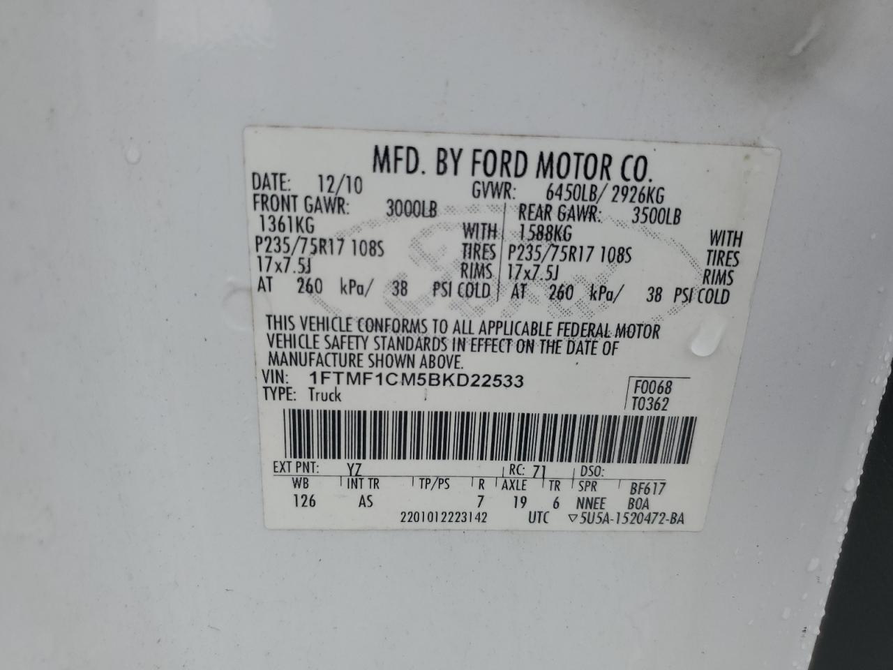 1FTMF1CM5BKD22533 2011 Ford F150