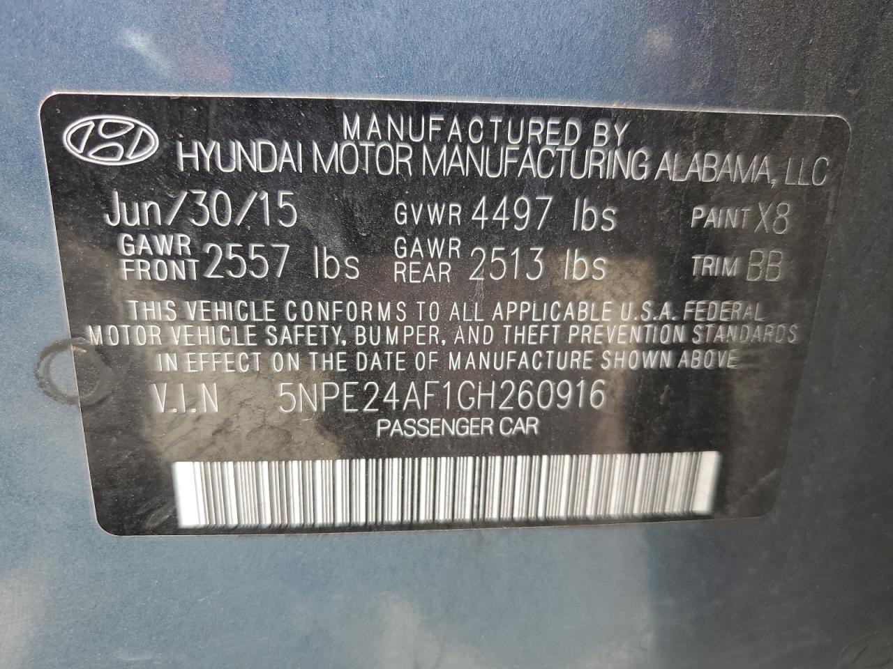 5NPE24AF1GH260916 2016 Hyundai Sonata Se