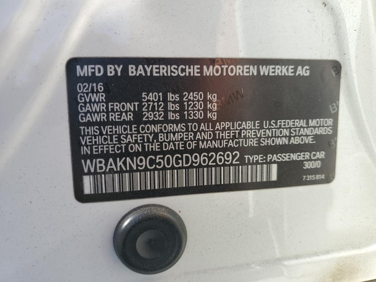 WBAKN9C50GD962692 2016 BMW 550 I