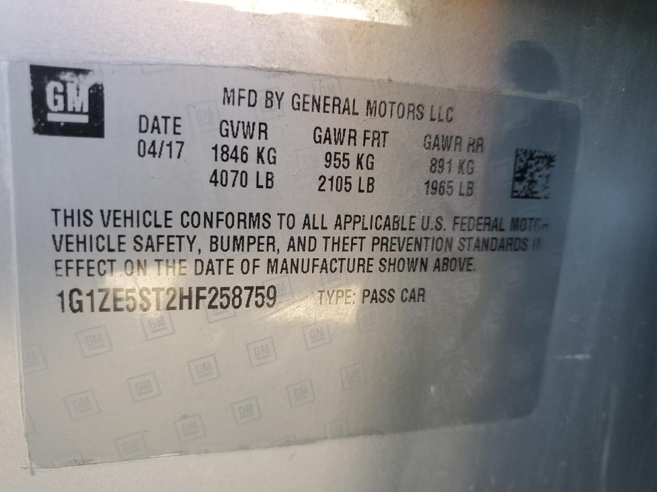 1G1ZE5ST2HF258759 2017 CHEVROLET MALIBU - Image 14