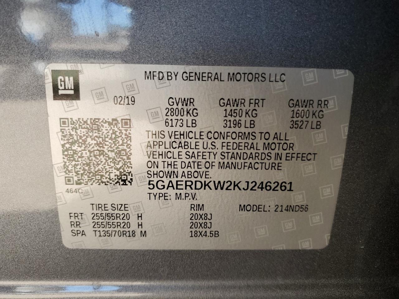 5GAERDKW2KJ246261 2019 Buick Enclave Avenir