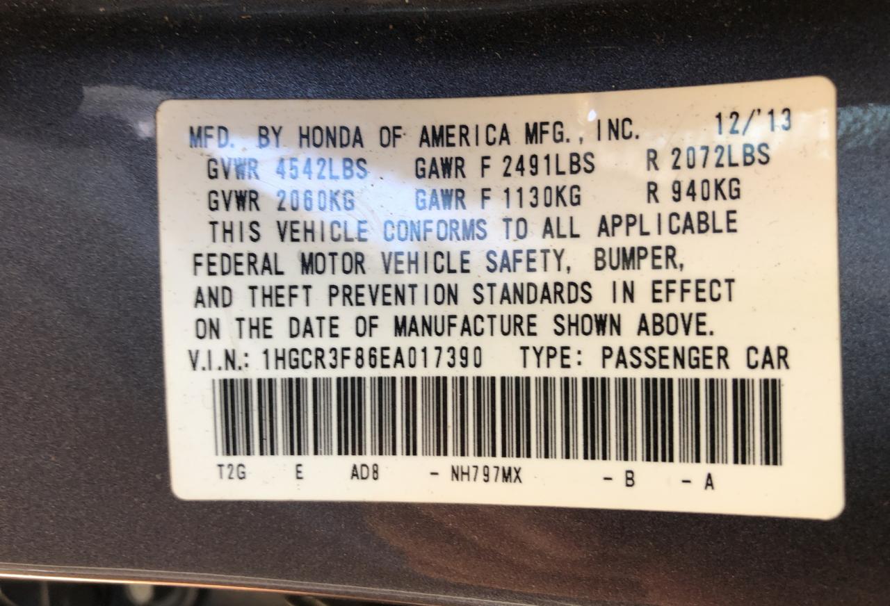 1HGCR3F86EA017390 2014 Honda Accord Exl