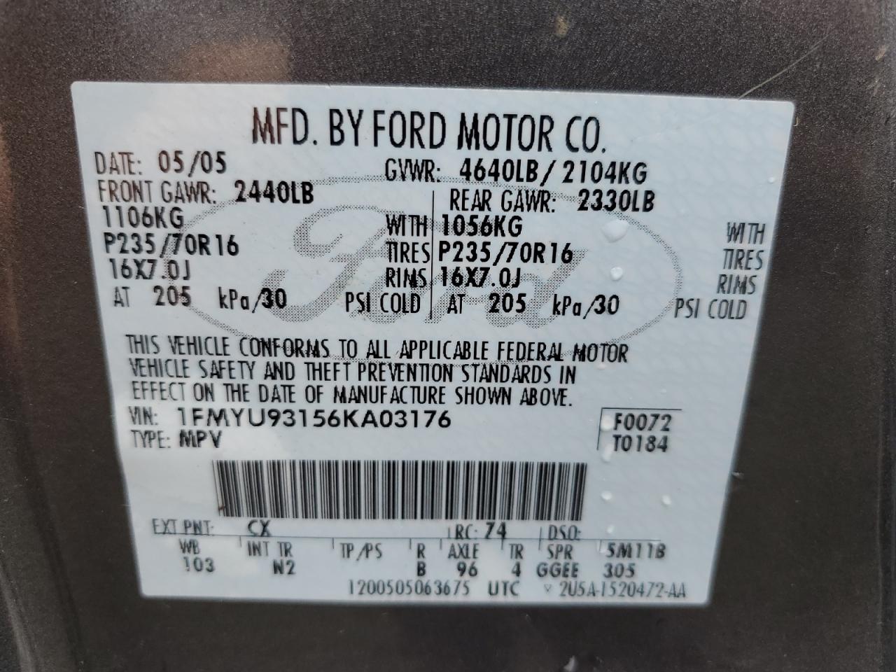 1FMYU93156KA03176 2006 Ford Escape Xlt