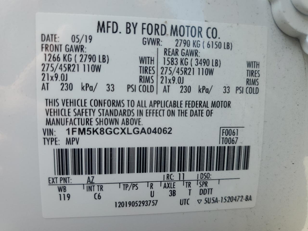 1FM5K8GCXLGA04062 2020 Ford Explorer St