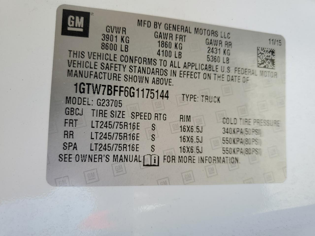 1GTW7BFF6G1175144 2016 GMC Savana G2500