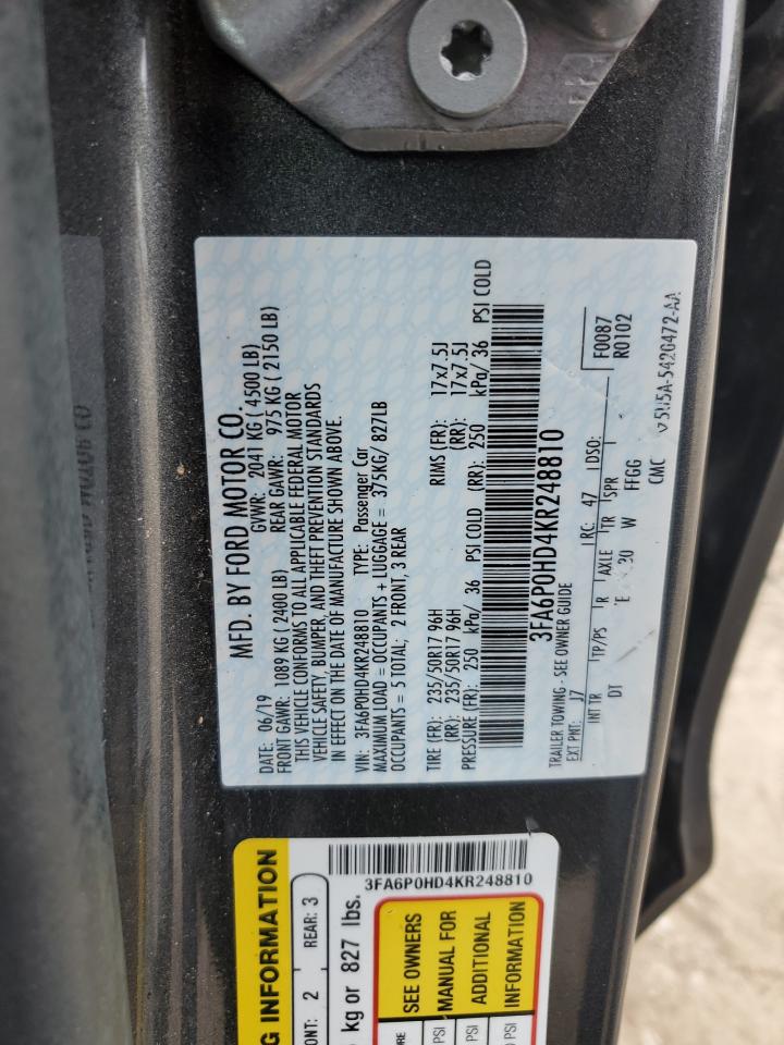 3FA6P0HD4KR248810 2019 Ford Fusion Se