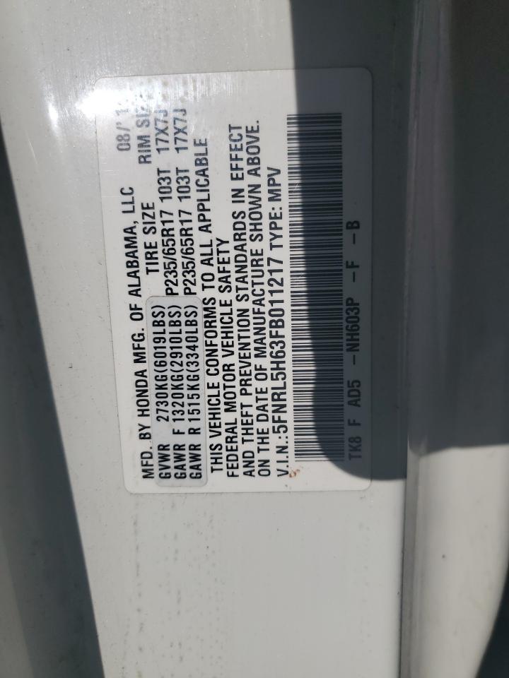 5FNRL5H63FB011217 2015 Honda Odyssey Exl