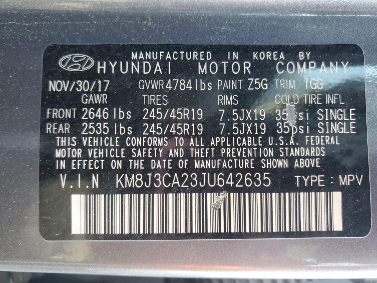 KM8J3CA23JU642635 2018 Hyundai Tucson Value