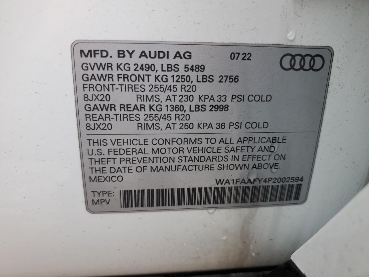 2023 Audi Q5 Prestige 45 VIN: WA1FAAFY4P2002594 Lot: 72687914