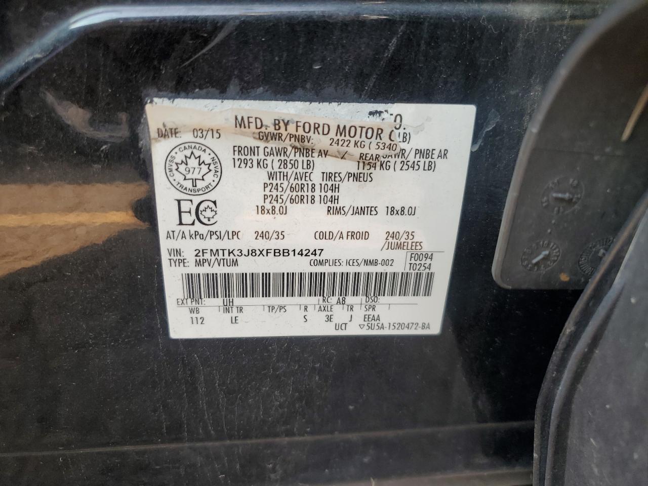 2FMTK3J8XFBB14247 2015 FORD EDGE - Image 13