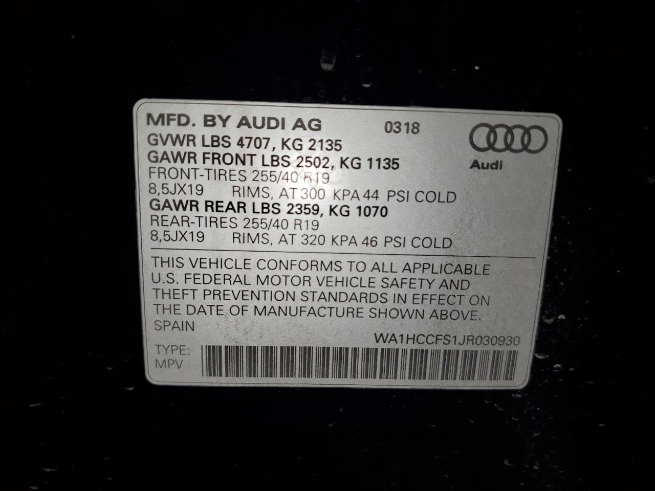 WA1HCCFS1JR030930 2018 Audi Q3 Premium Plus