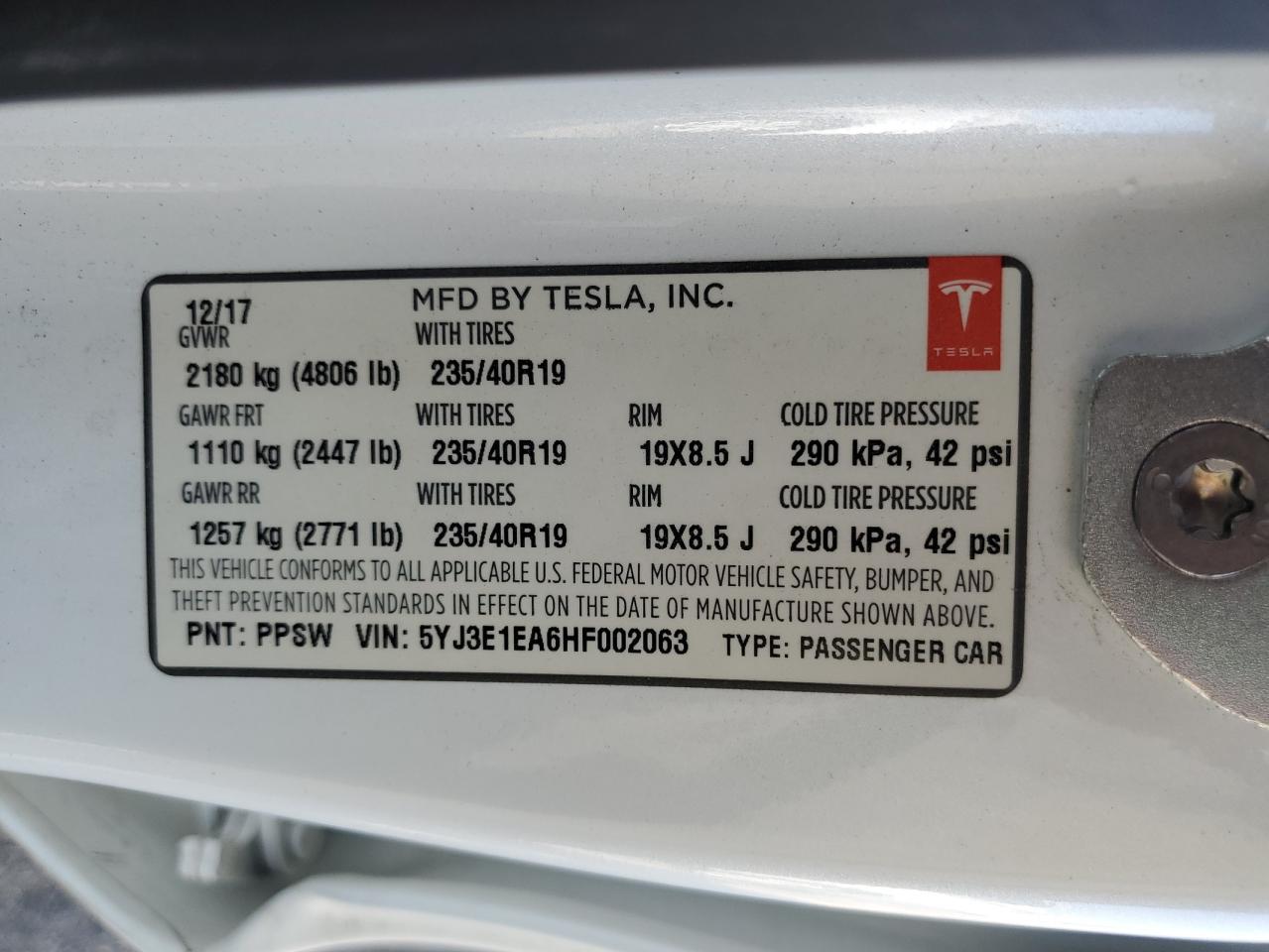 5YJ3E1EA6HF002063 2017 Tesla Model 3