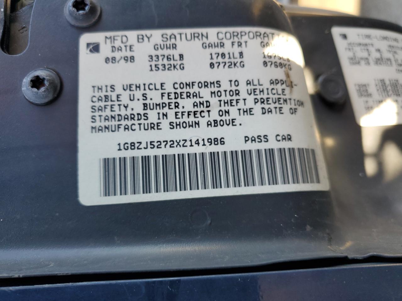 1G8ZJ5272XZ141986 1999 Saturn Sl2