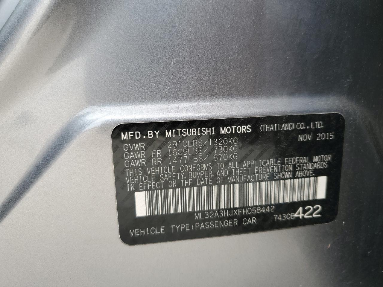 ML32A3HJXFH058442 2015 Mitsubishi Mirage De