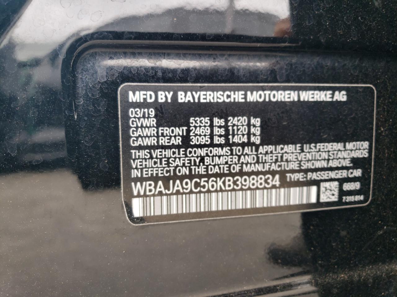 WBAJA9C56KB398834 2019 BMW 530E