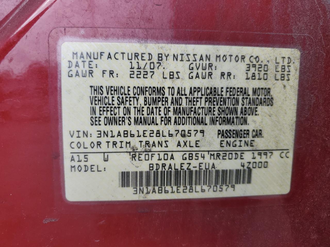 3N1AB61E28L670579 2008 Nissan Sentra 2.0