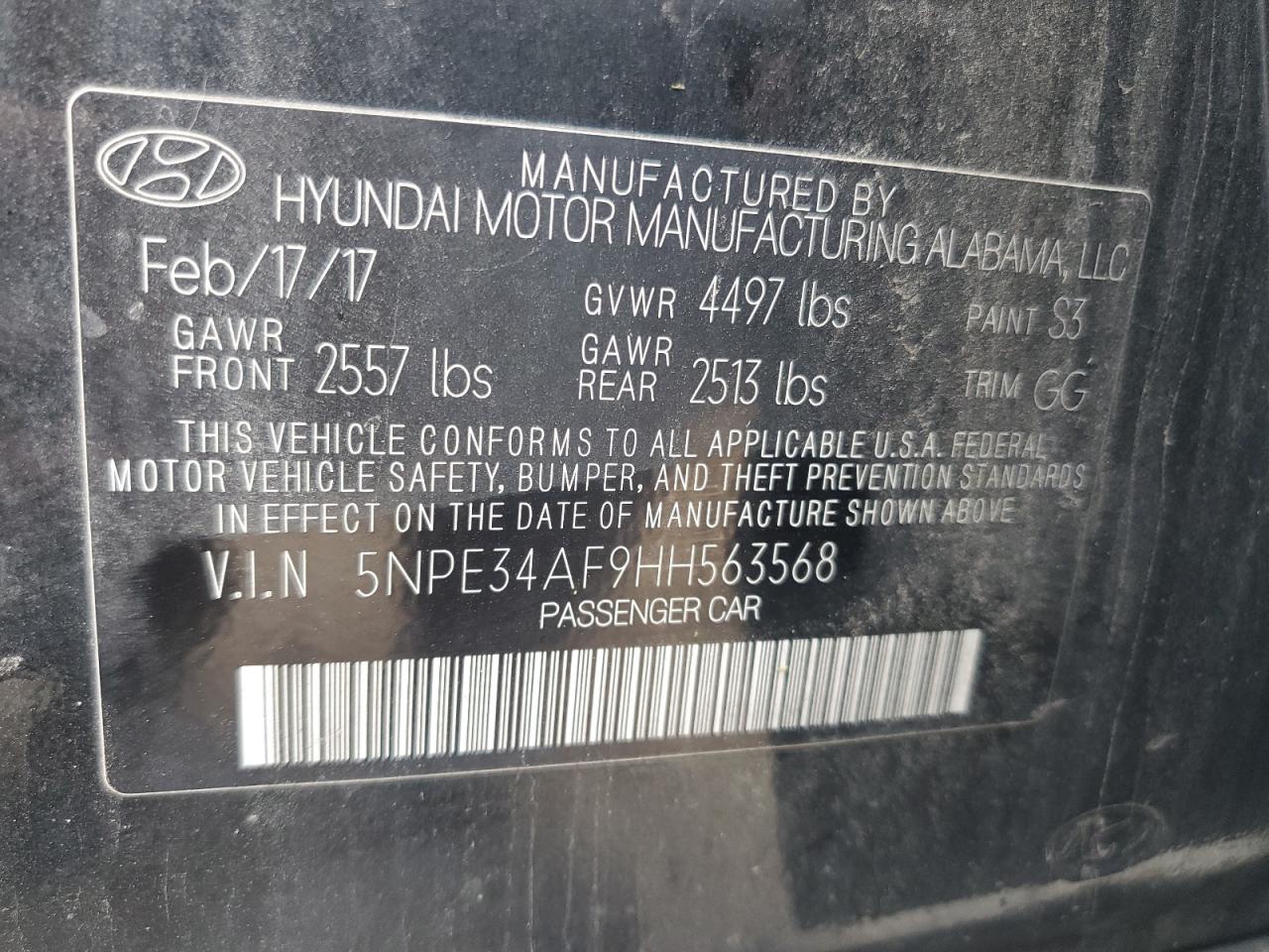 5NPE34AF9HH563568 2017 Hyundai Sonata Sport