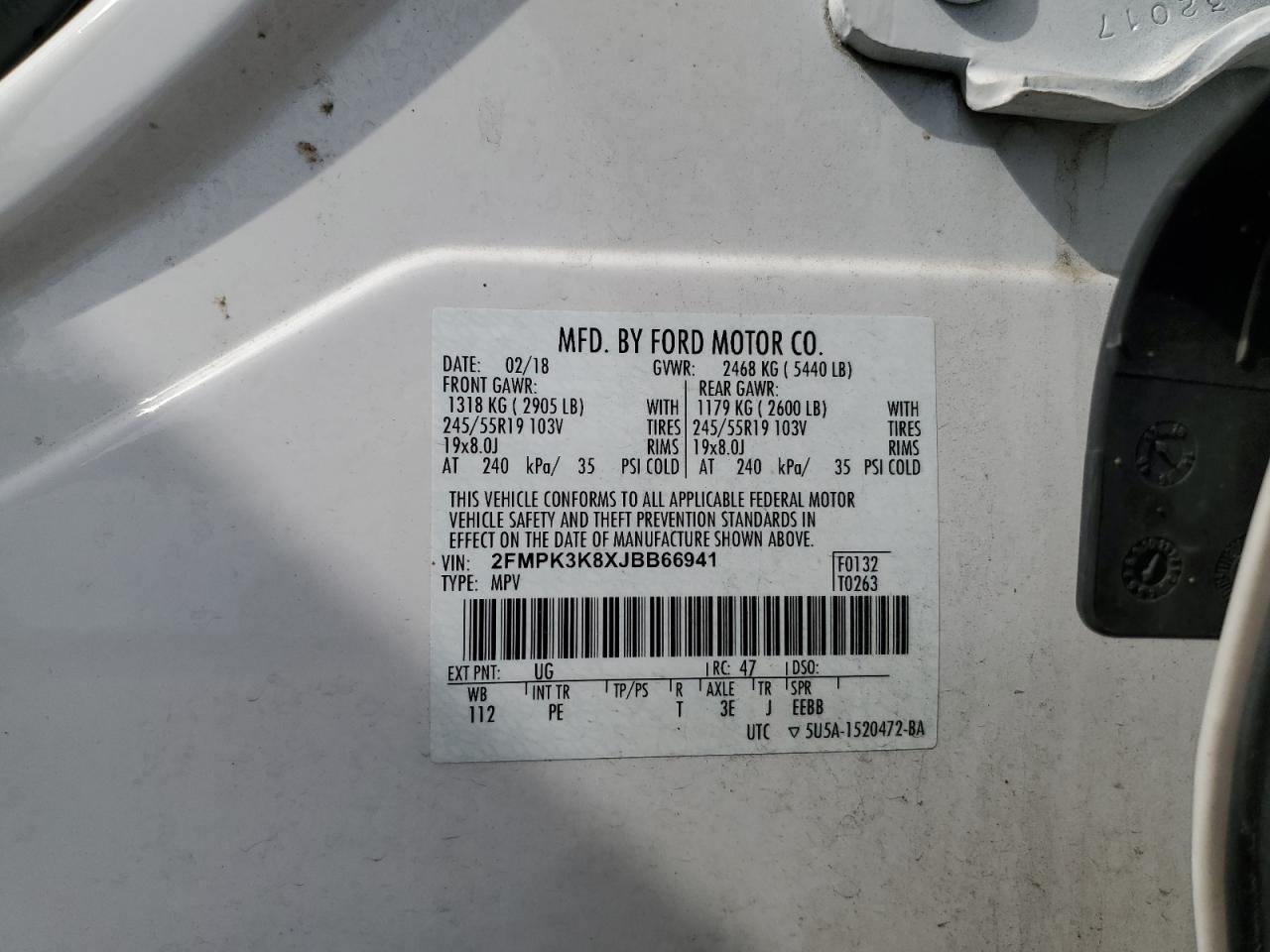 2FMPK3K8XJBB66941 2018 Ford Edge Titanium