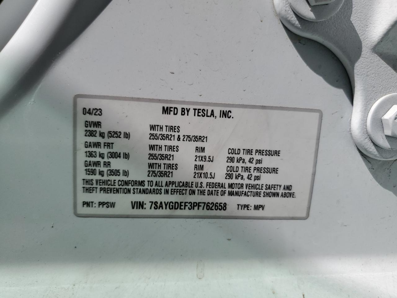 VIN 7SAYGDEF3PF762658 2023 TESLA MODEL Y no.13