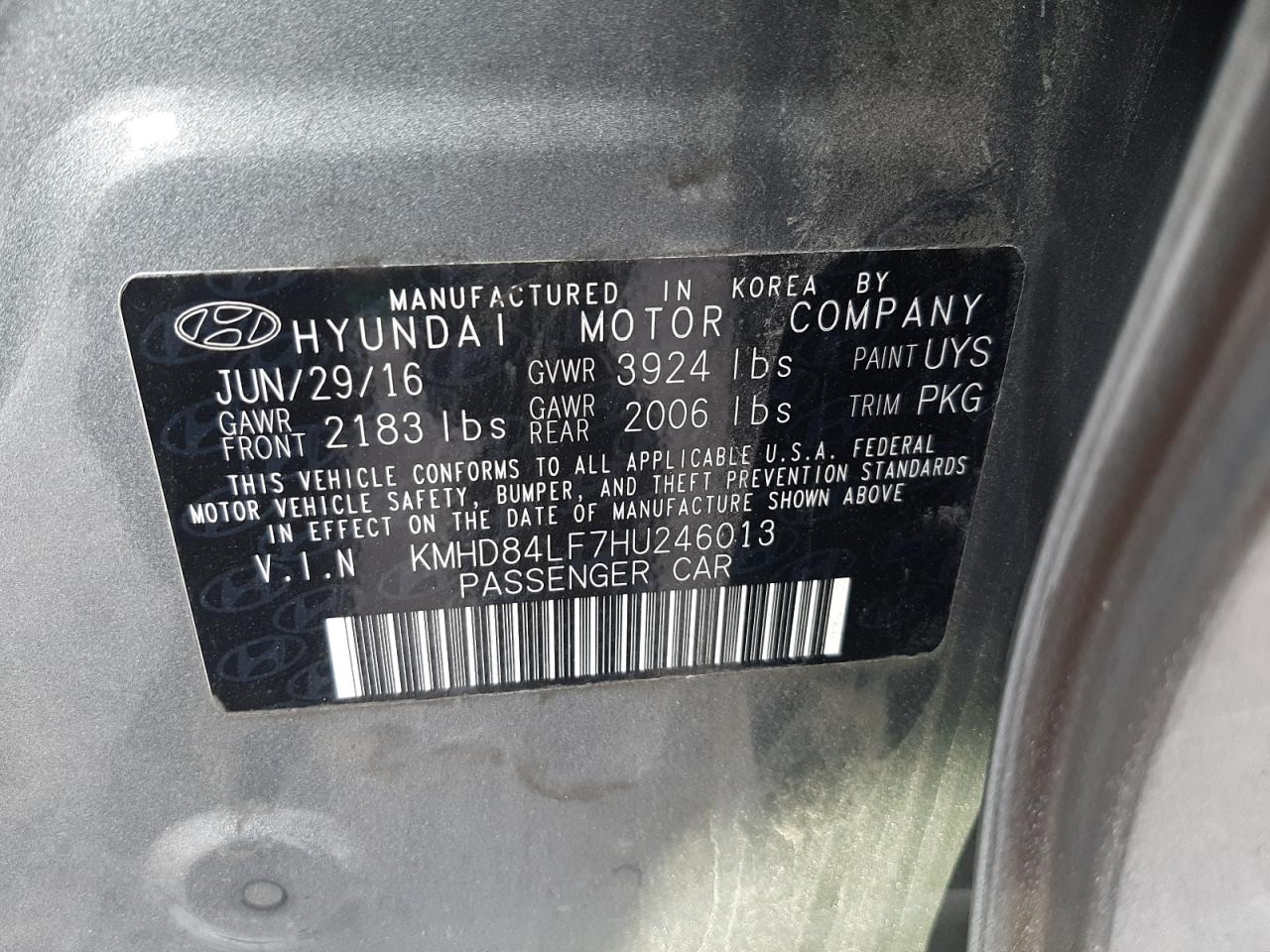 2017 Hyundai Elantra Se VIN: KMHD84LF7HU246013 Lot: 70118574