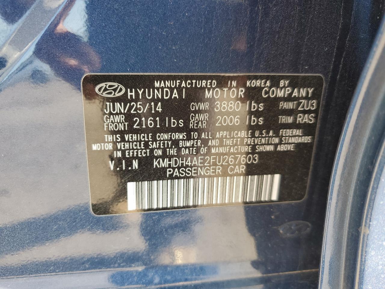 KMHDH4AE2FU267603 2015 HYUNDAI ELANTRA - Image 12