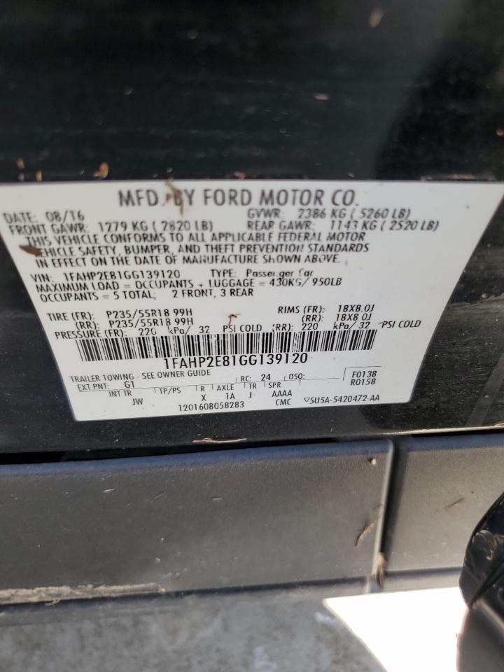 1FAHP2E81GG139120 2016 Ford Taurus Sel