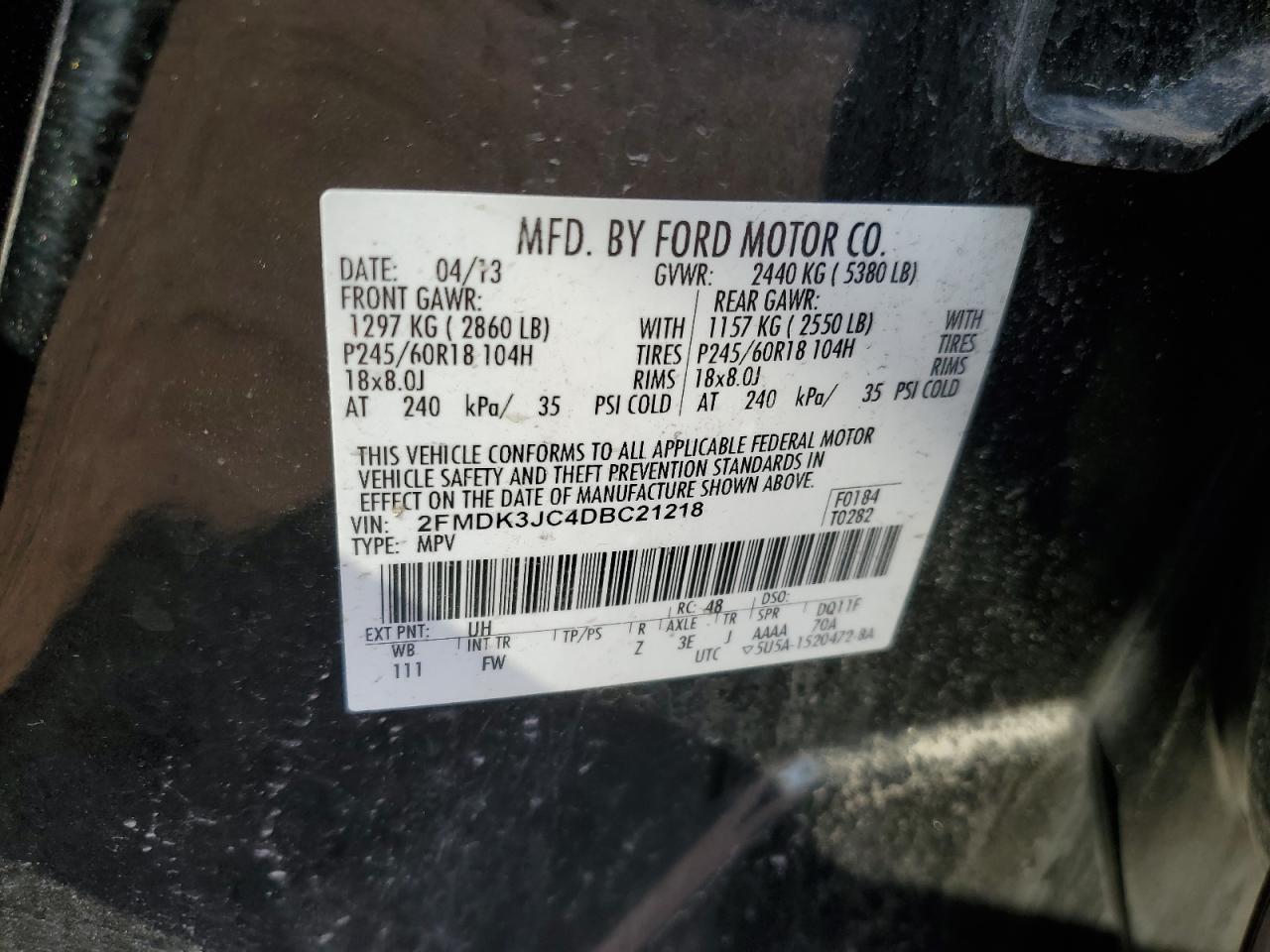 2FMDK3JC4DBC21218 2013 Ford Edge Sel