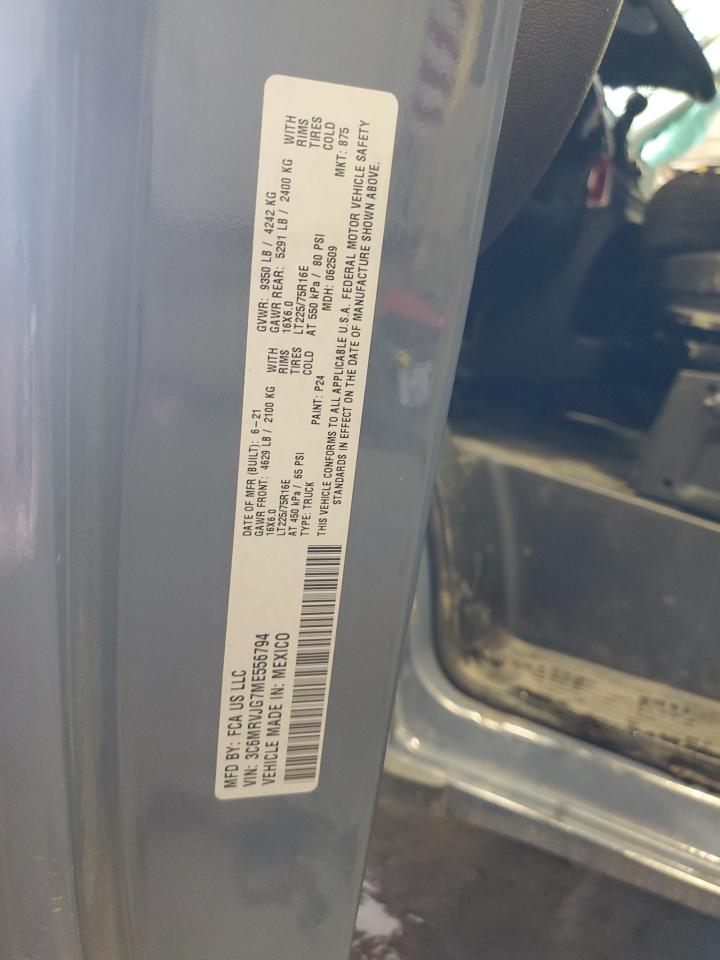 2021 Ram Promaster 3500 3500 High VIN: 3C6MRVJG7ME556794 Lot: 72446934