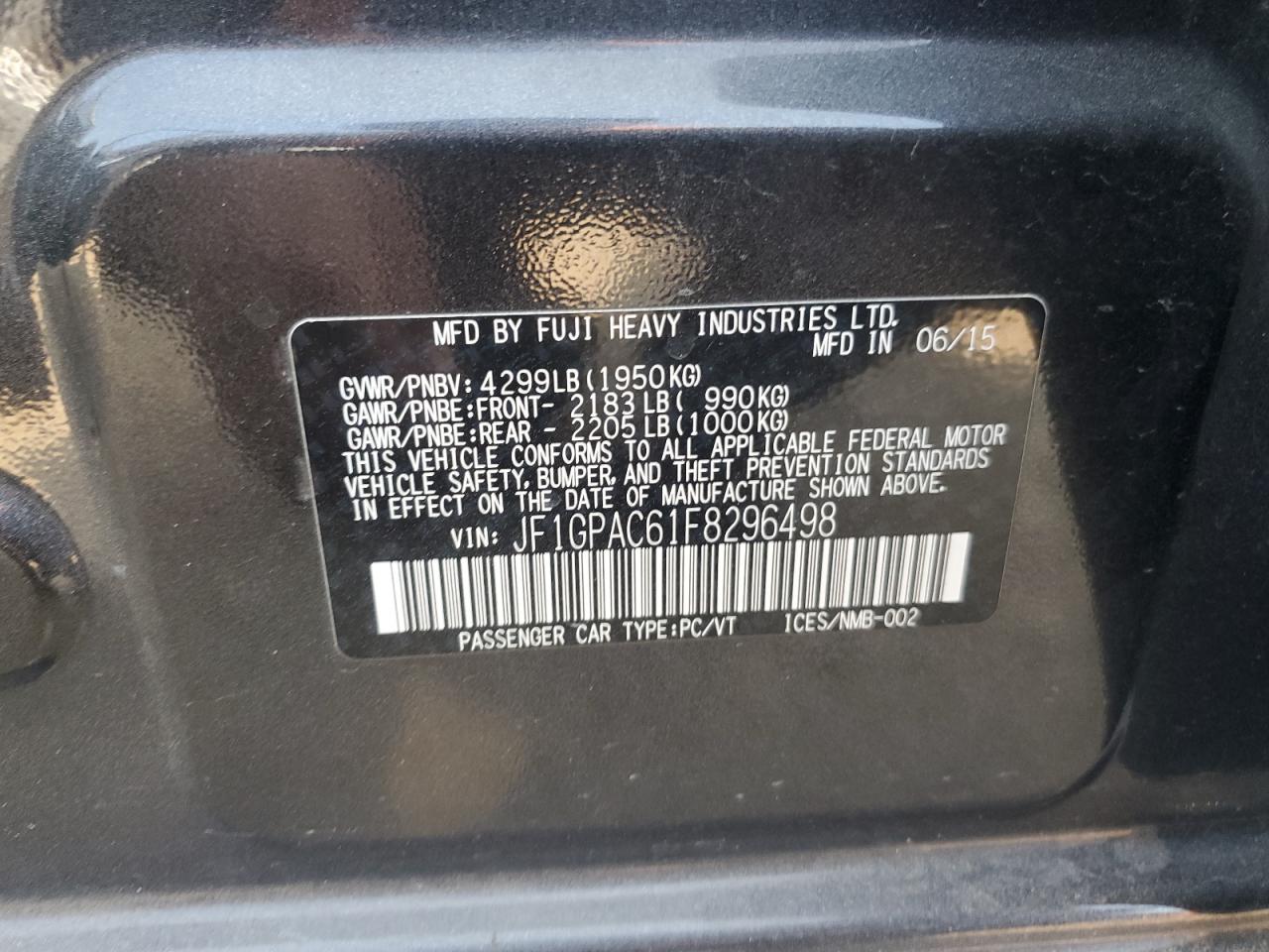 JF1GPAC61F8296498 2015 Subaru Impreza Premium