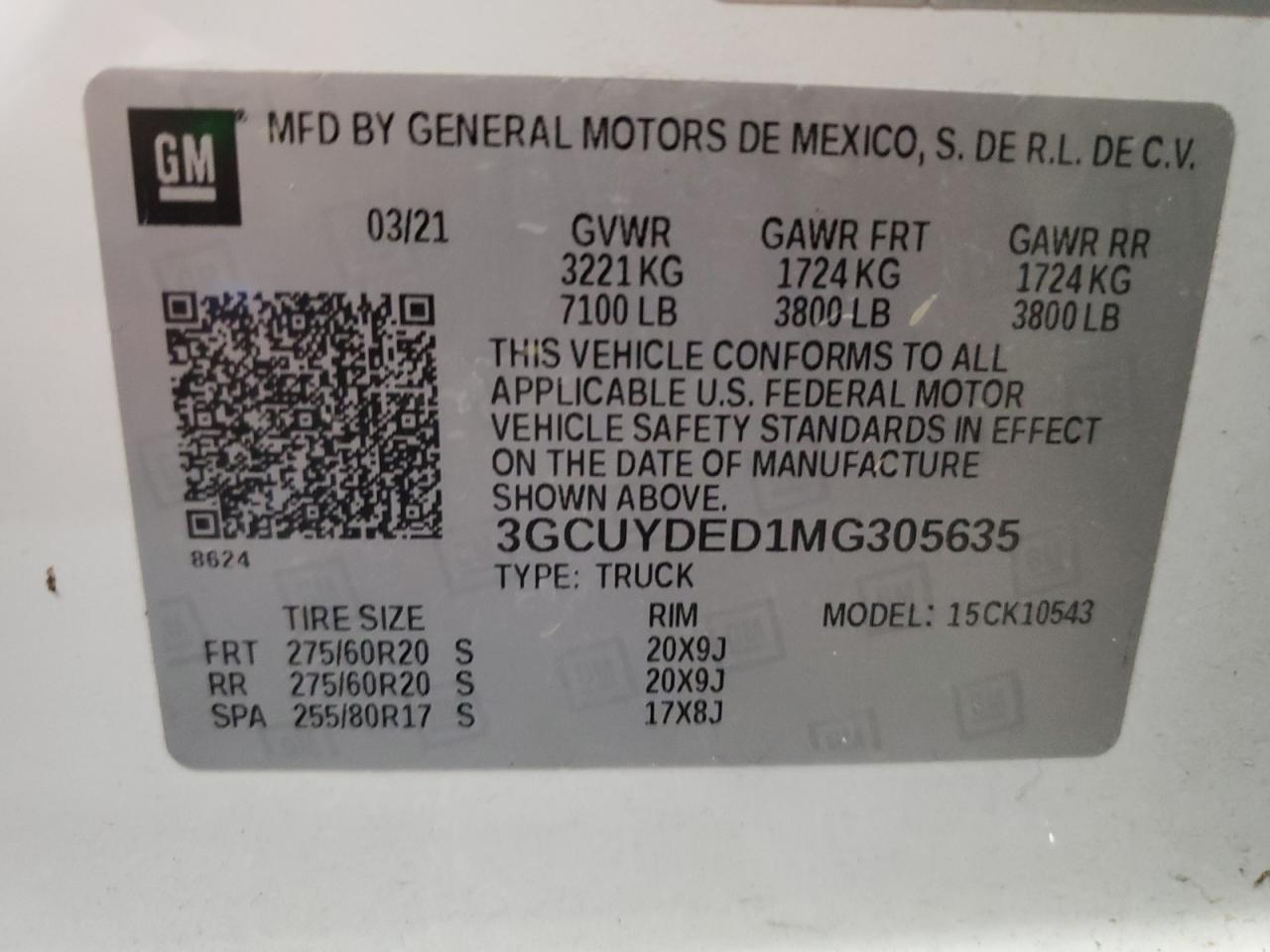 3GCUYDED1MG305635 2021 Chevrolet Silverado K1500 Lt