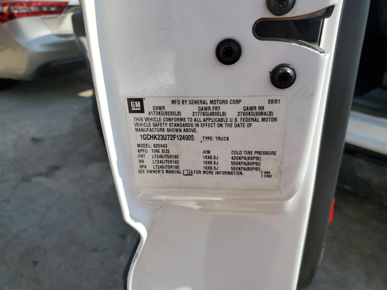 2002 Chevrolet Silverado K2500 Heavy Duty VIN: 1GCHK23U72F124905 Lot: 71019004