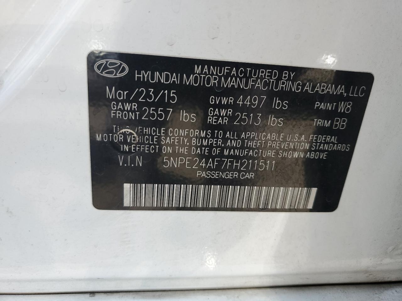 5NPE24AF7FH211511 2015 Hyundai Sonata Se