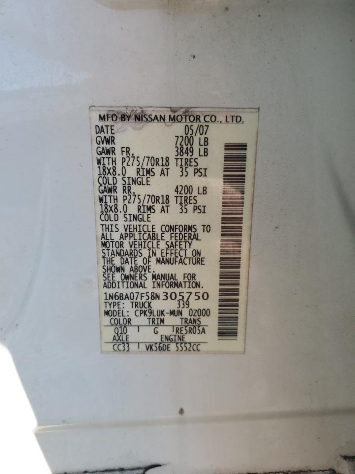 1N6BA07F58N305750 2008 Nissan Titan Xe