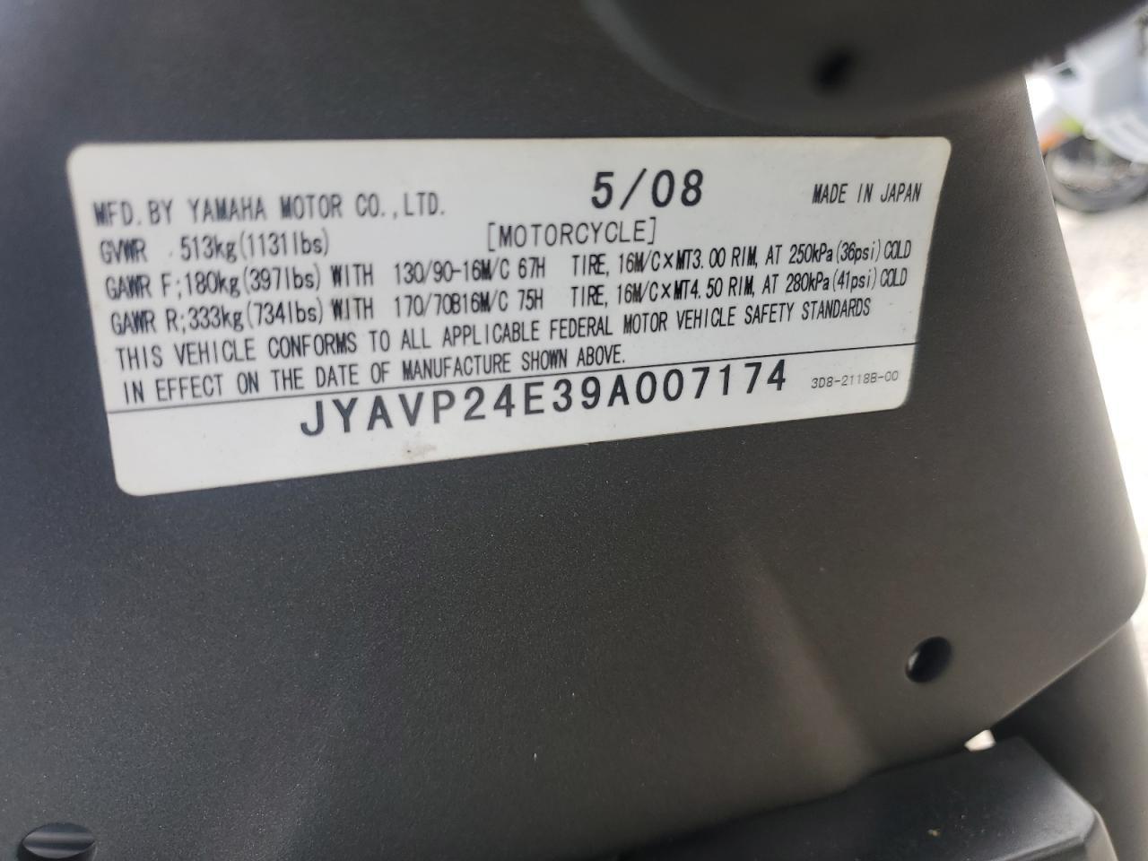 JYAVP24E39A007174 2009 Yamaha Xvs1300 A