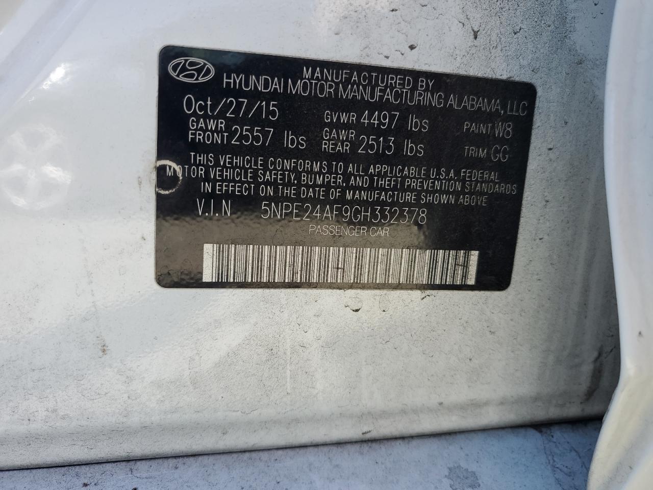 5NPE24AF9GH332378 2016 Hyundai Sonata Se