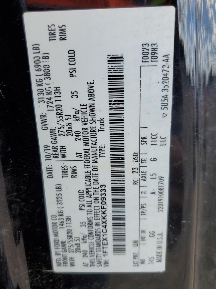 1FTEX1C4XKKF09333 2019 Ford F150 Super Cab