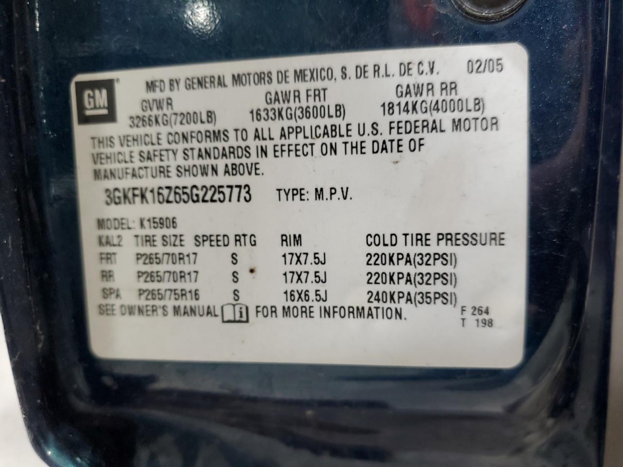 3GKFK16Z65G225773 2005 GMC Yukon Xl K1500