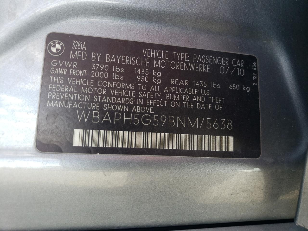 WBAPH5G59BNM75638 2011 BMW 328 I Sulev