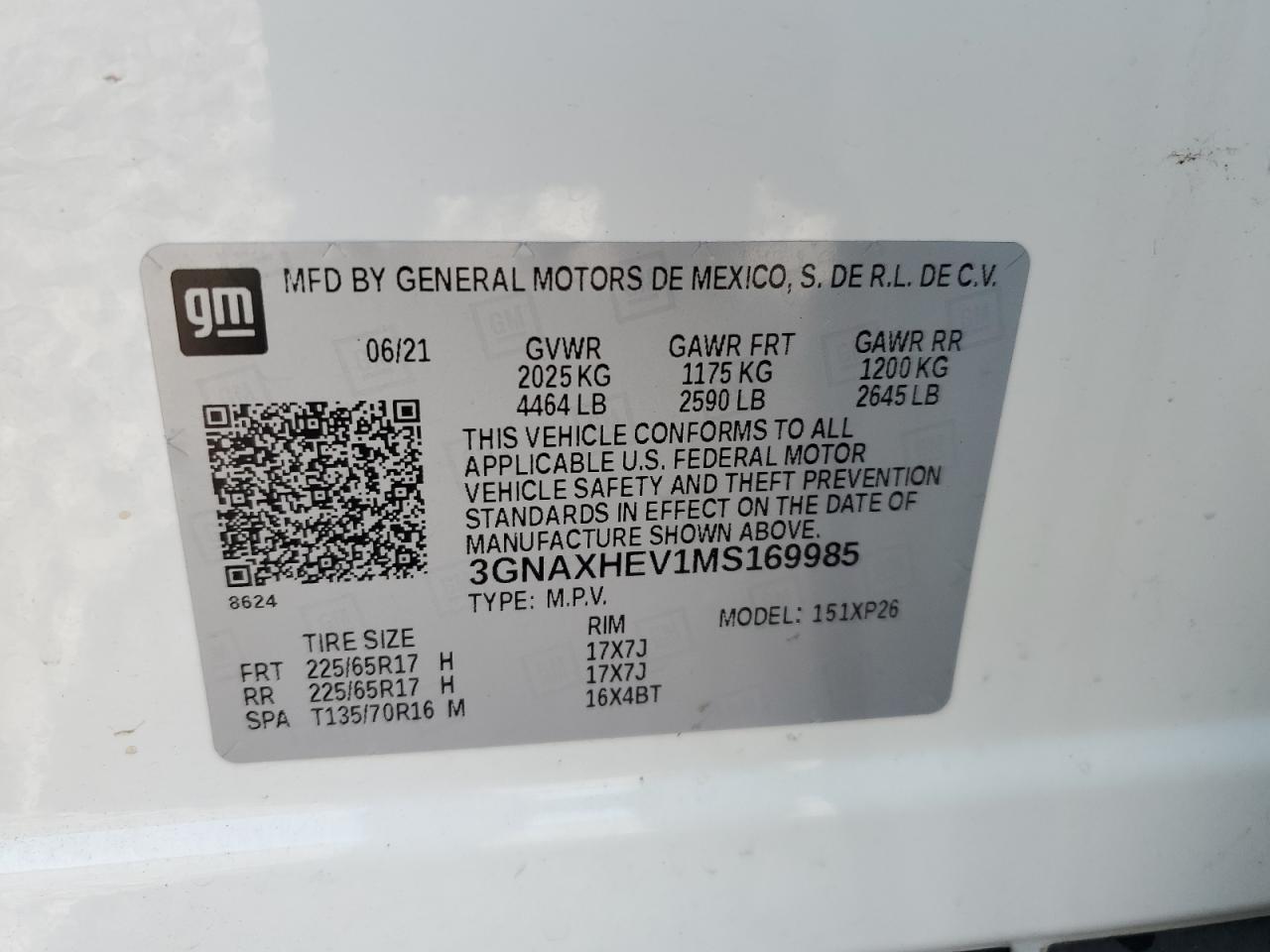 2021 Chevrolet Equinox Ls VIN: 3GNAXHEV1MS169985 Lot: 72957164