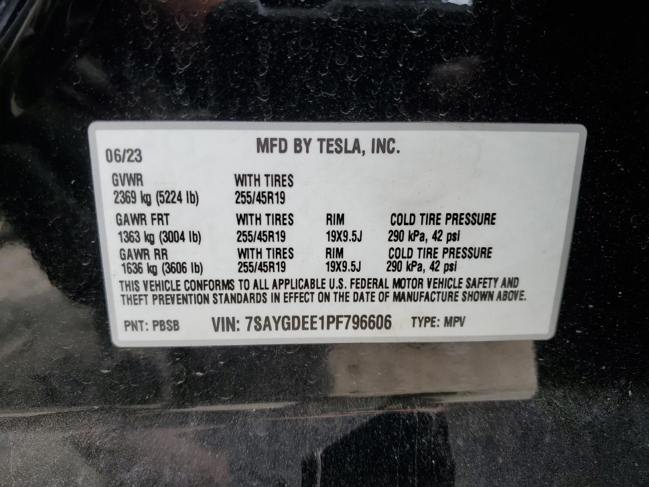 7SAYGDEE1PF796606 2023 Tesla Model Y