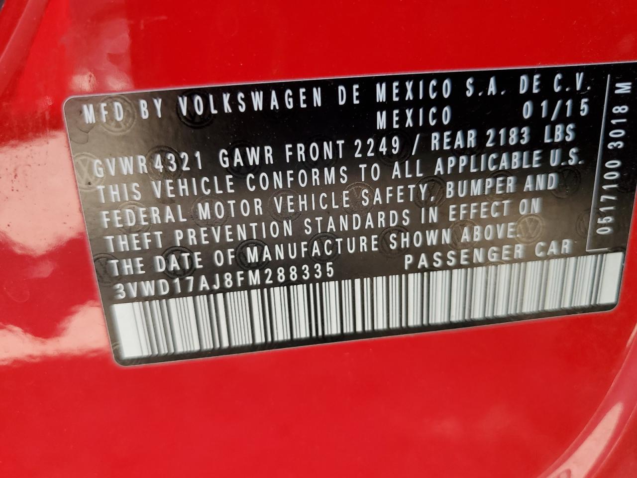 3VWD17AJ8FM288335 2015 Volkswagen Jetta Se