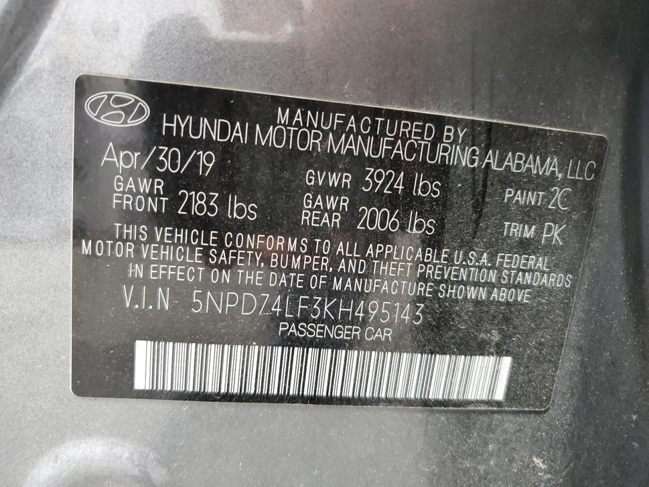 5NPD74LF3KH495143 2019 Hyundai Elantra Se