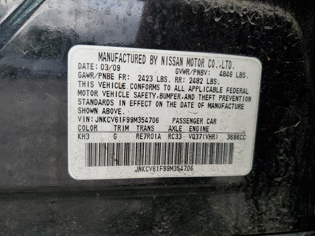 JNKCV61F99M354706 2009 Infiniti G37