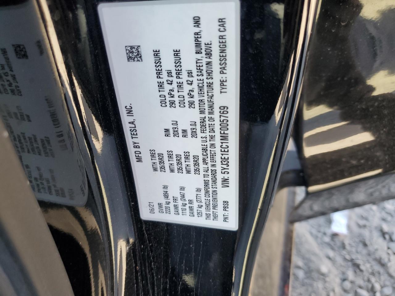 5YJ3E1EC1MF005769 2021 Tesla Model 3