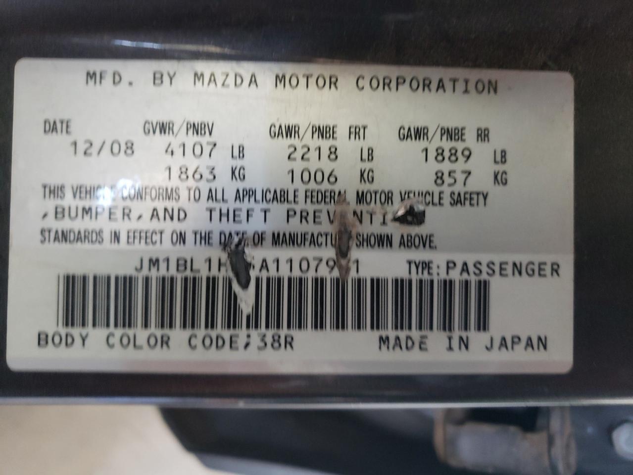 JM1BL1H55A1107921 2010 Mazda 3 S