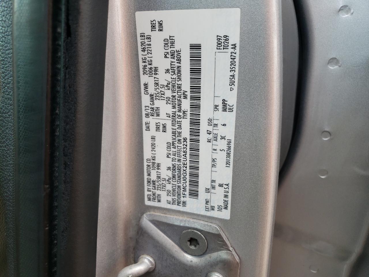 1FMCU0GX2EUA83236 2014 Ford Escape Se