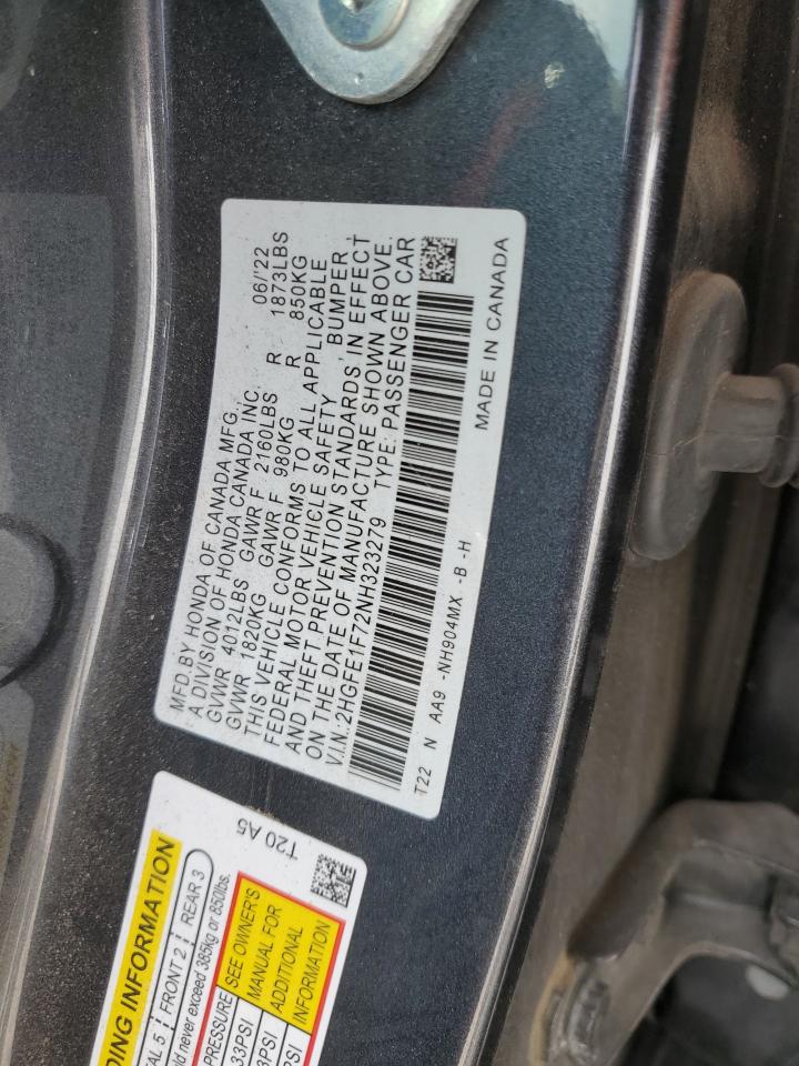 2HGFE1F72NH323279 2022 Honda Civic Ex