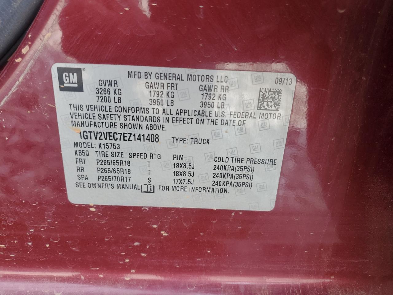 1GTV2VEC7EZ141408 2014 GMC Sierra K1500 Slt