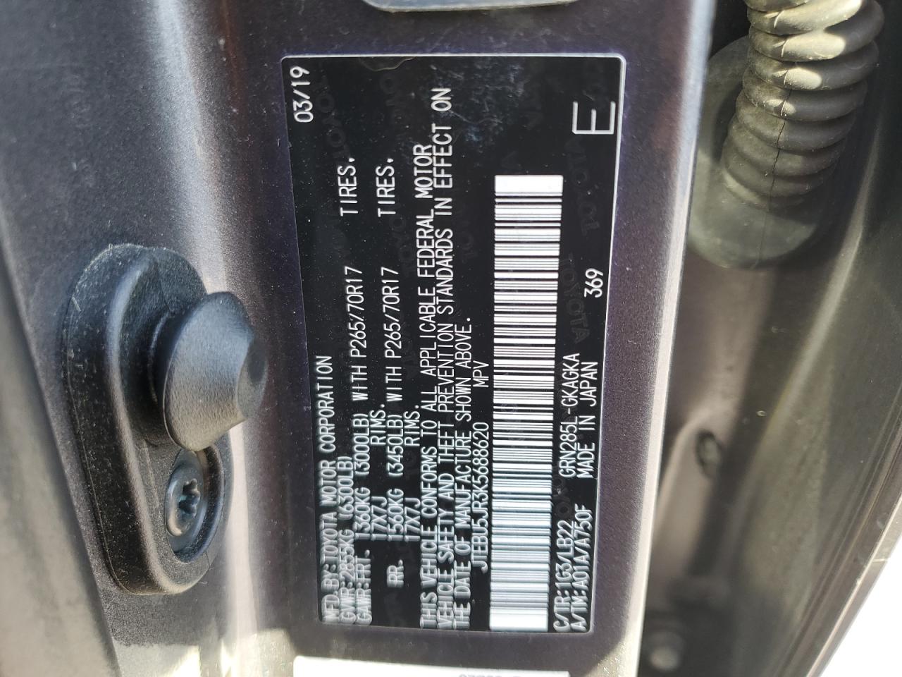 JTEBU5JR3K5688620 2019 Toyota 4Runner Sr5